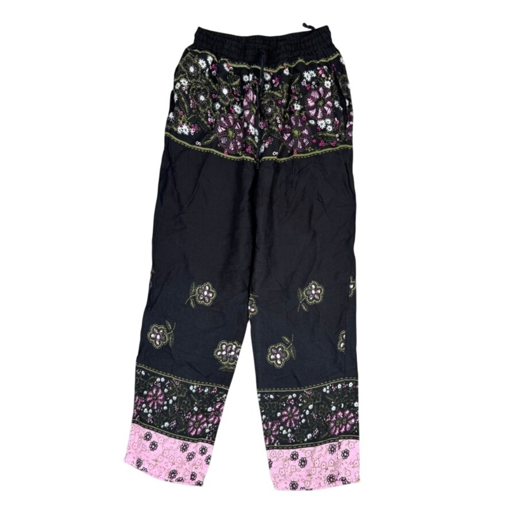 Step In Style Womens One Size Floral Rayon Boho Elastic Waist Straight Leg Pants